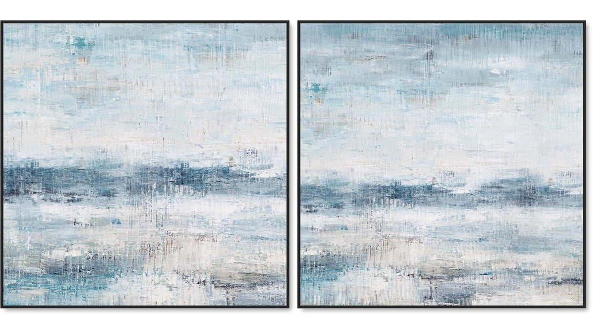Set Of Two Seashore Framed Canvases In Light Wood Frame