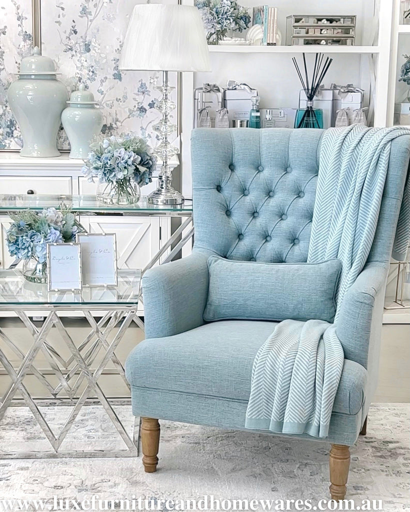 Chesterfield Winged Armchair In Sage Linen - PREORDER