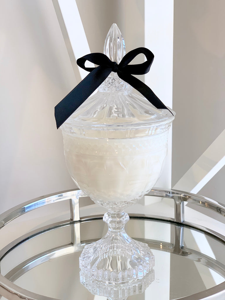 Small Crystal Cut Glass Footed Candle