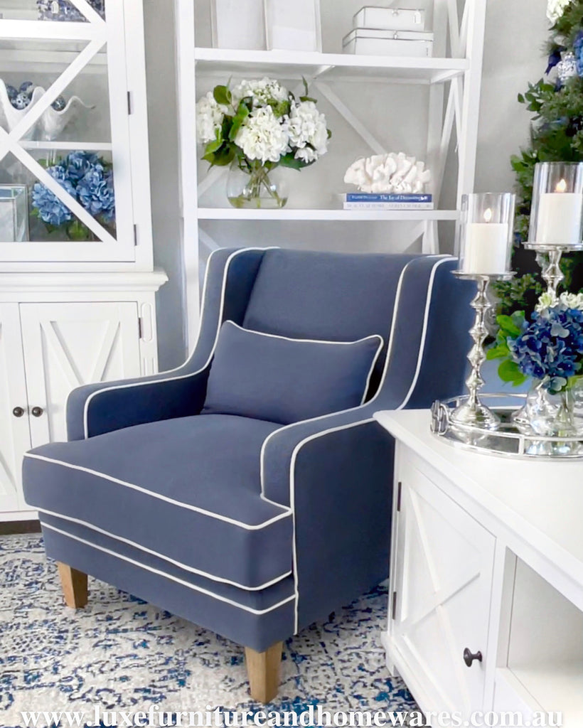Newport Armchair In Navy With White Piping
