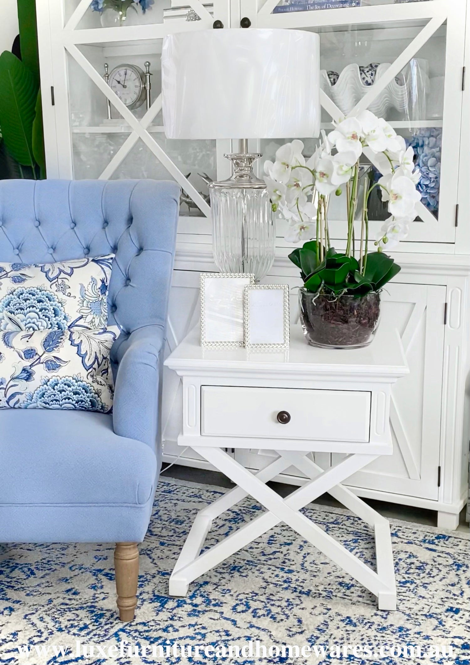 Newport Cross Leg Side Table In White