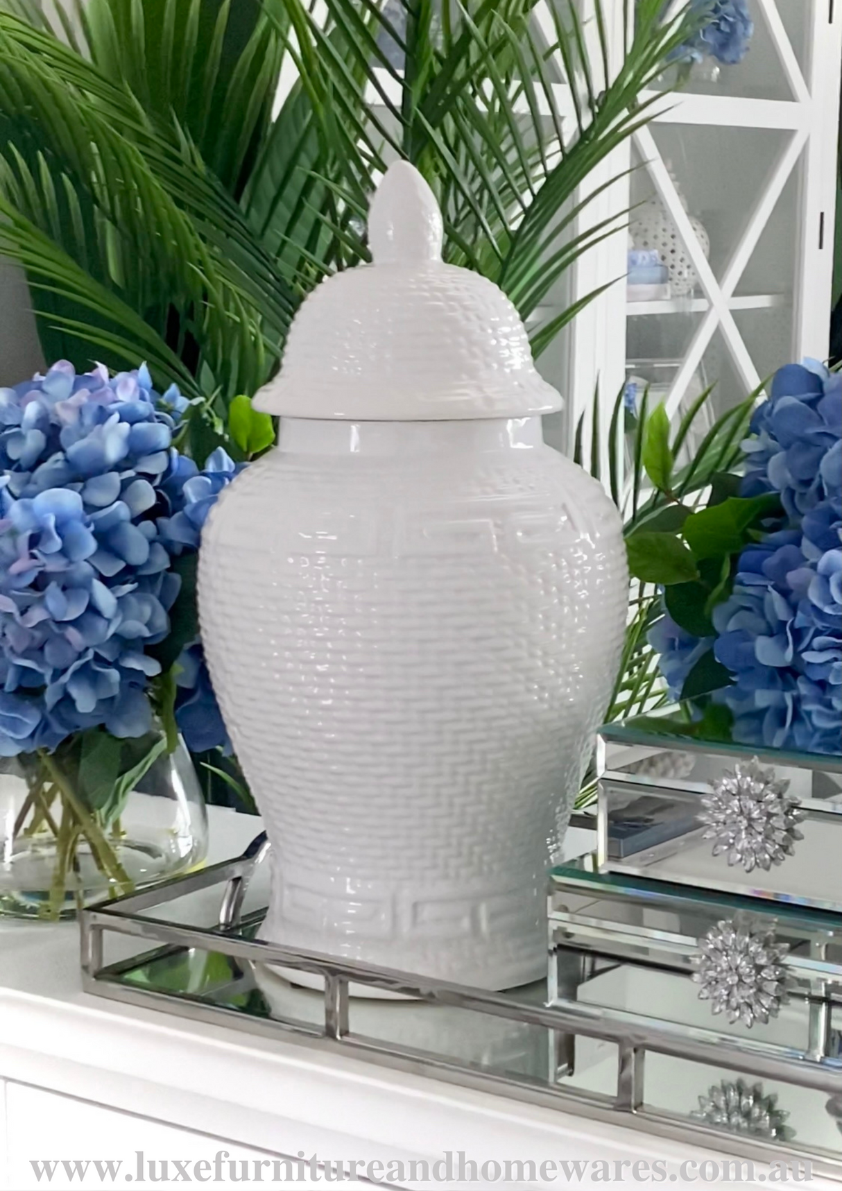 Medium White Textured Ceramic Ginger Jar