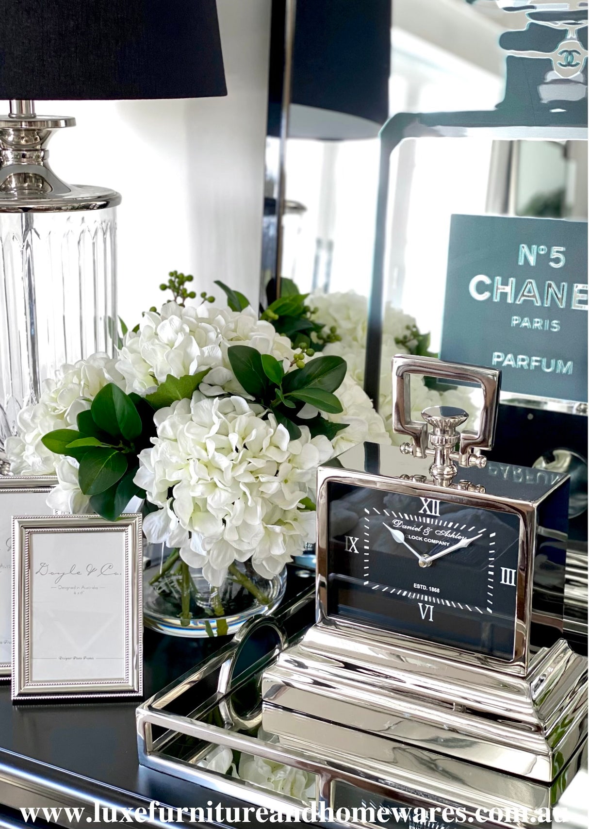 Luxury Small Silver Nickel Mantle Clock In Black