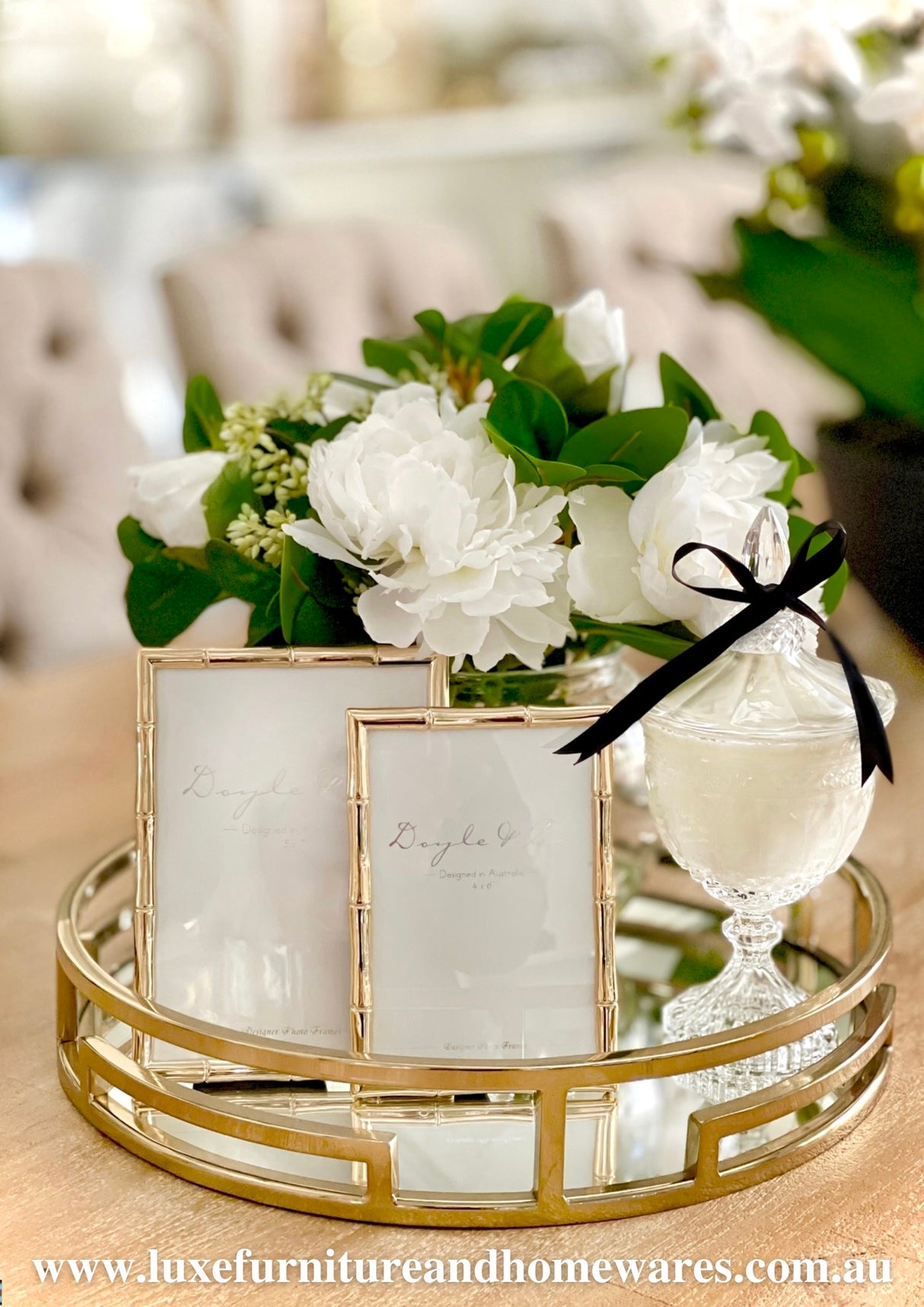 Small Gold Kensington Round Link Mirrored Tray