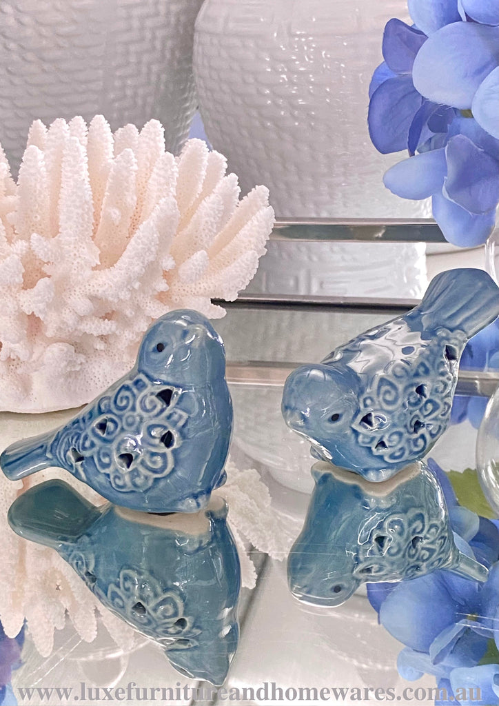 Pair Of Blue Ceramic Birds - LIMITED EDITION