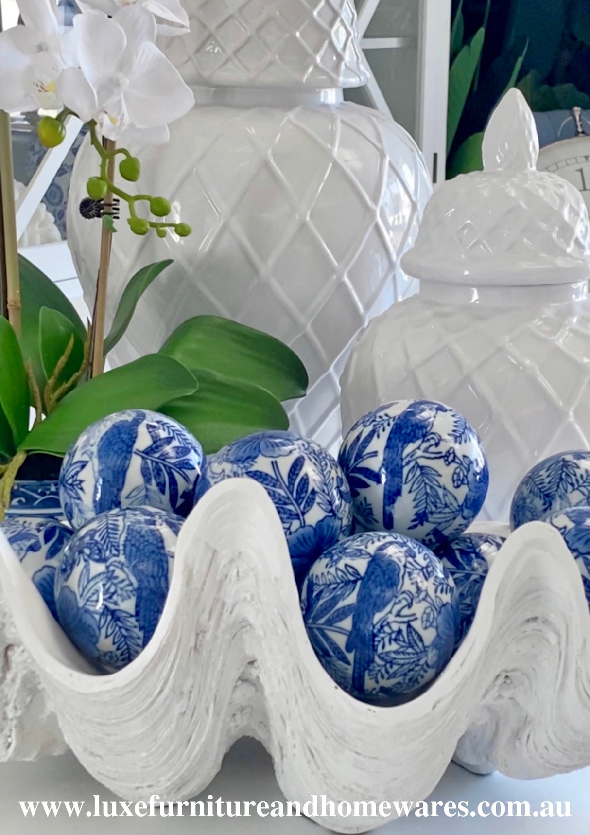 Blue & White Set of Six Aviary Decorator Balls