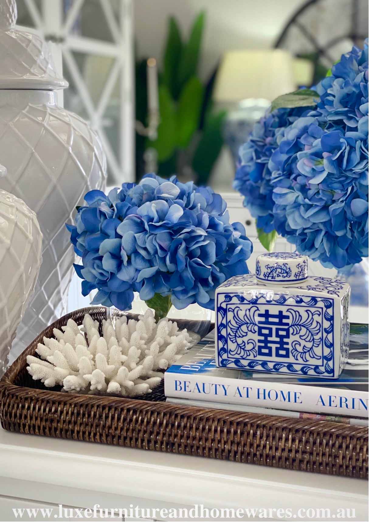 Blue & White Rectangular Happy Jar