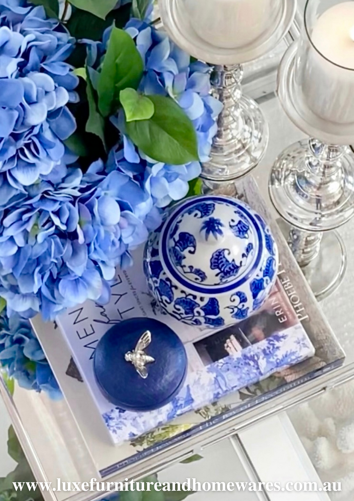 Silver Bee Textured Trinket Box In Navy - SAVE 30% OFF!