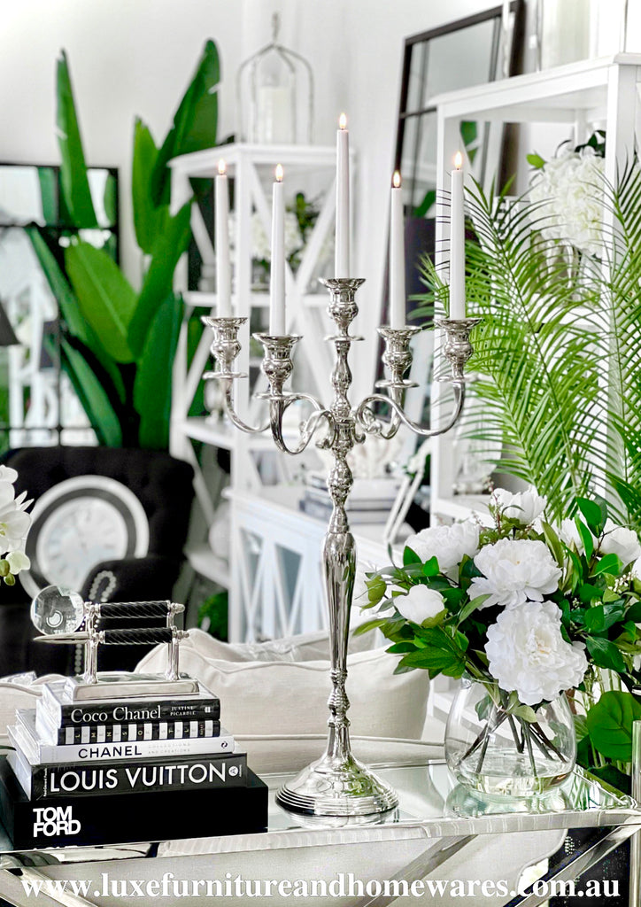 80cm Silver Nickel Five Arm Candelabra