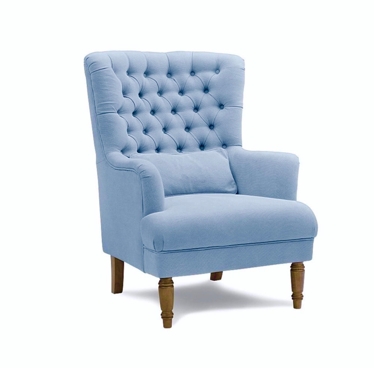 Chesterfield Winged Armchair In Blue Linen