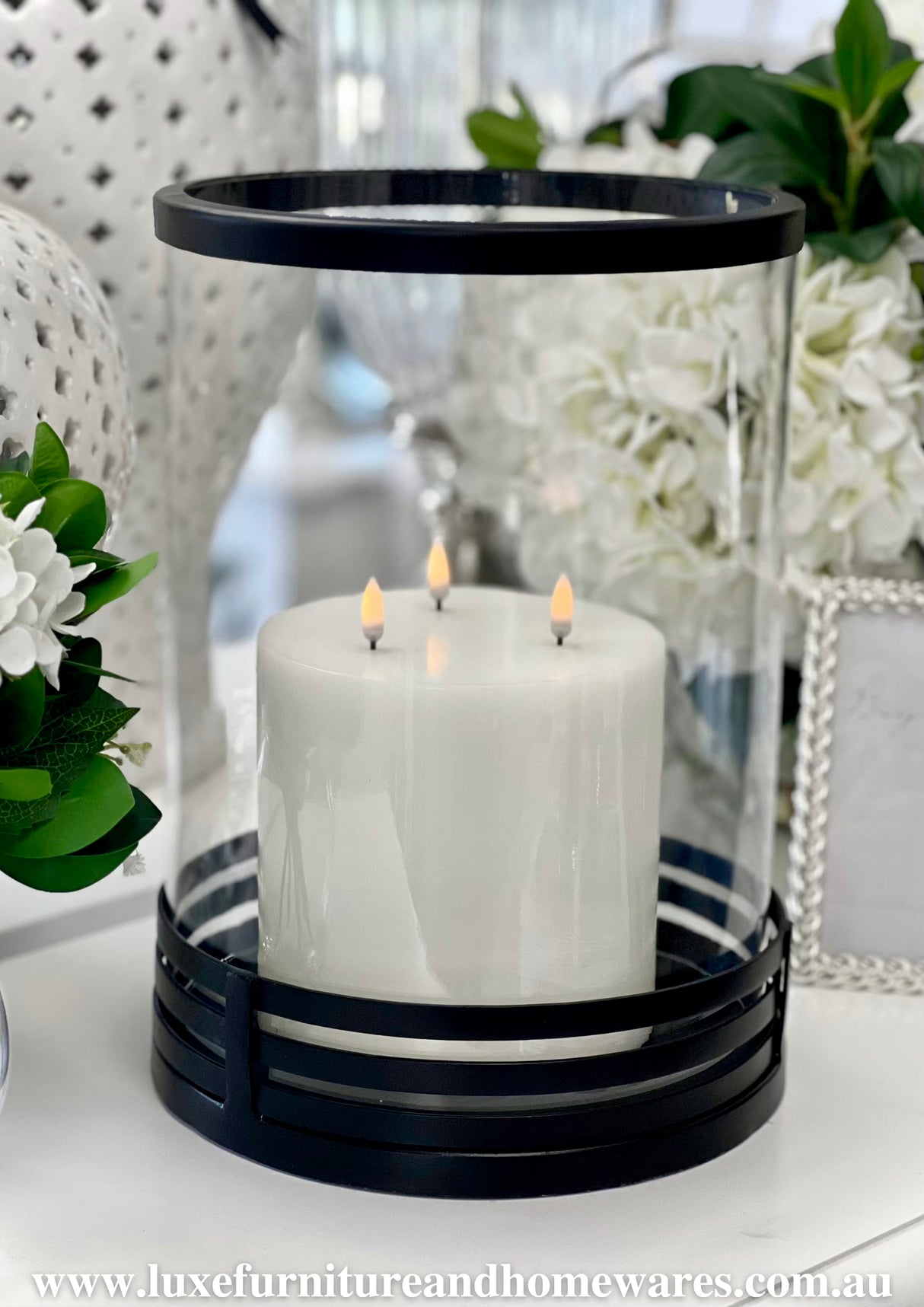 Glass Hurricane Candle Holder in Black