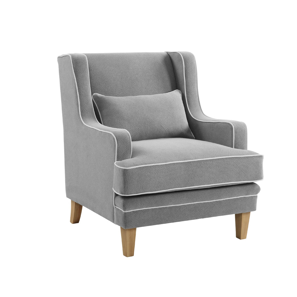 Newport Armchair In Classic Grey With White Piping
