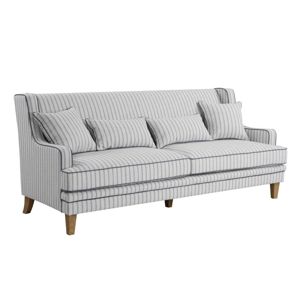 Newport Three Seater Sofa In Blue And White Pinstripe with Piping