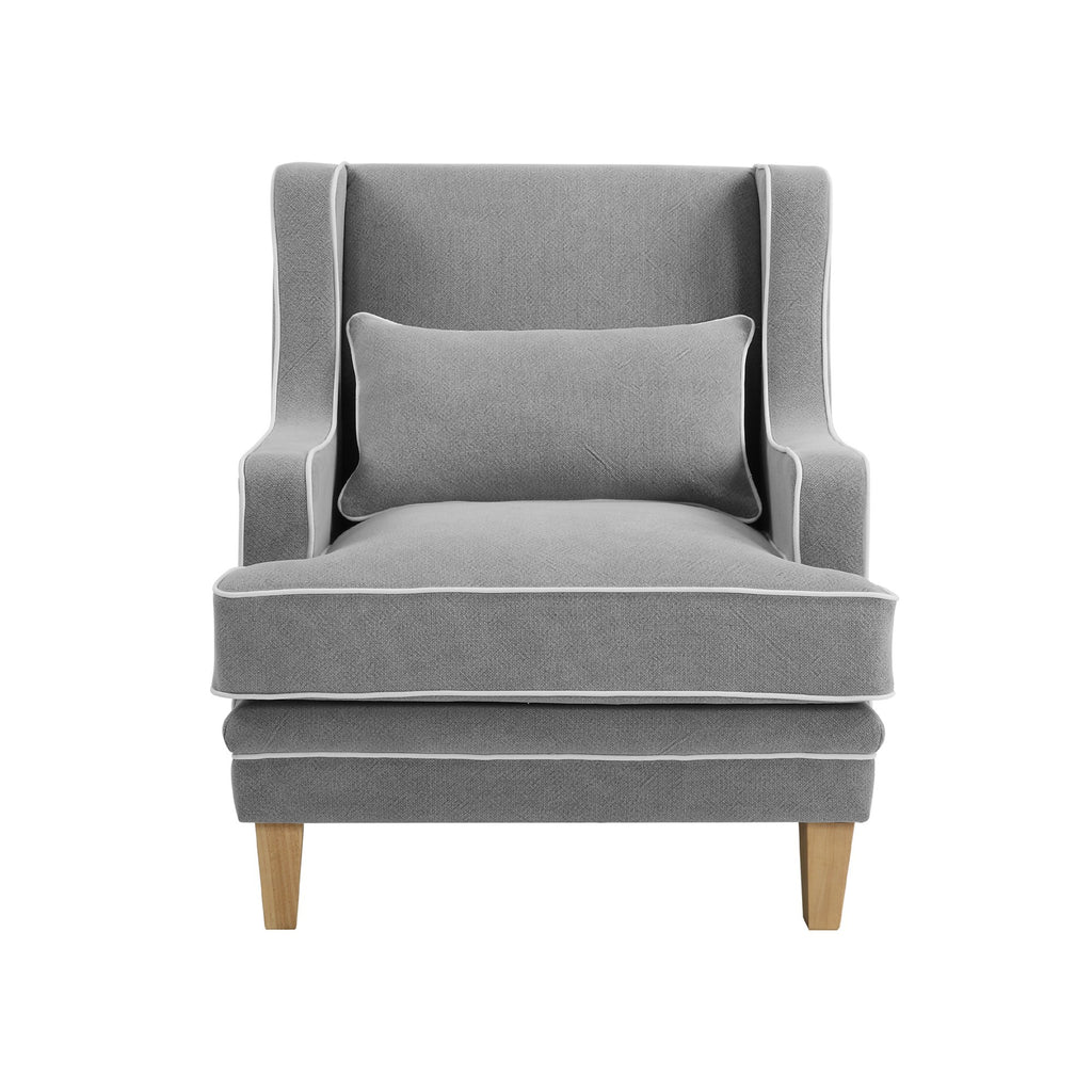 Newport Armchair In Classic Grey With White Piping