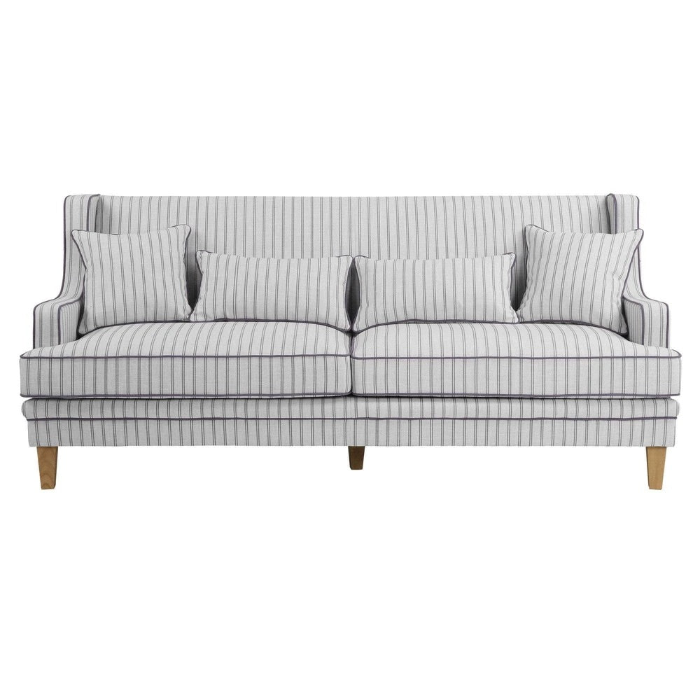 Newport Three Seater Sofa In Blue And White Pinstripe with Piping