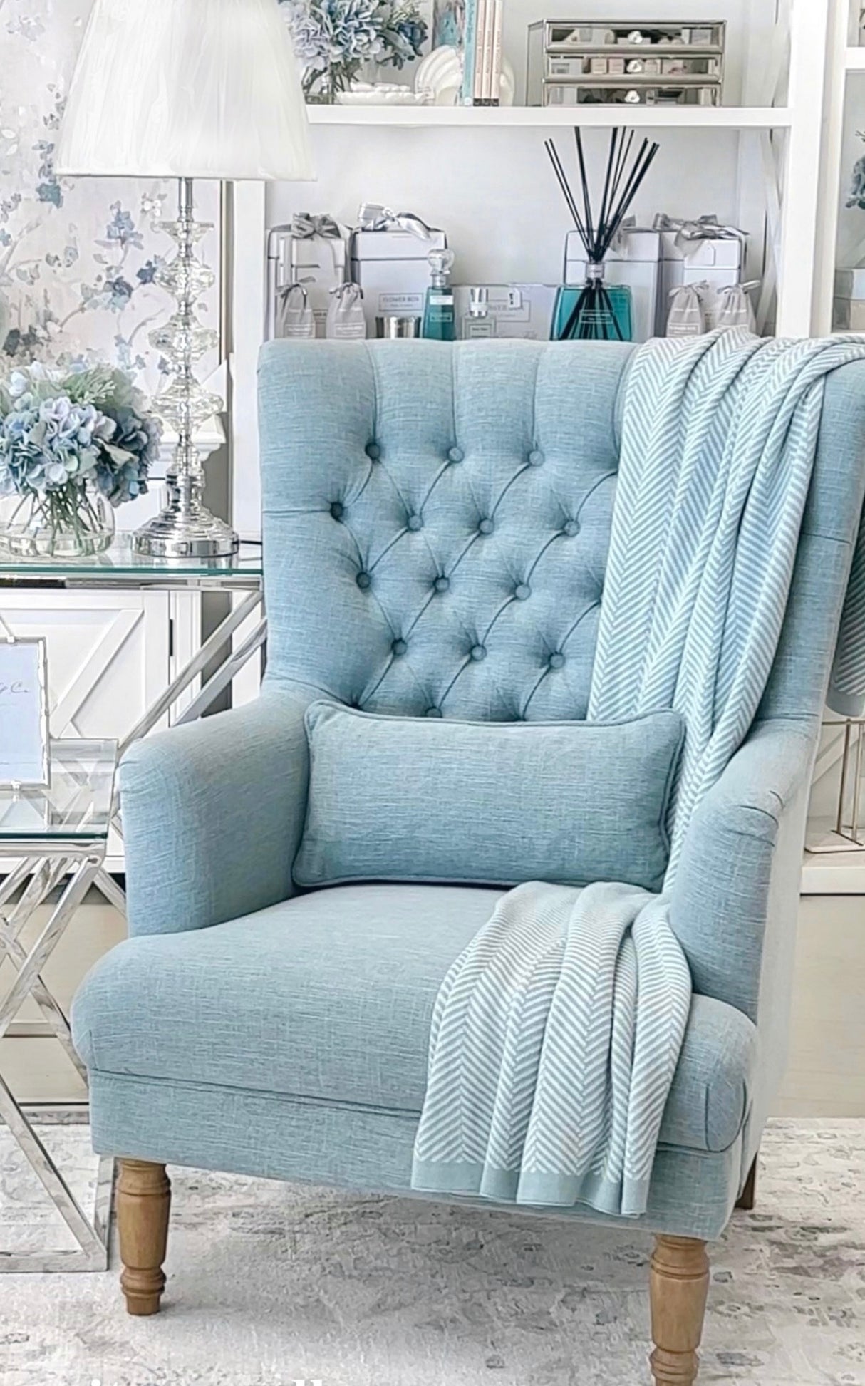 Knitted Throw Rug In Teal