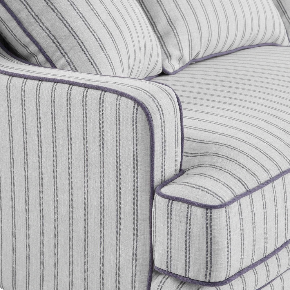 Newport Three Seater Sofa In Pin Stripe with Piping