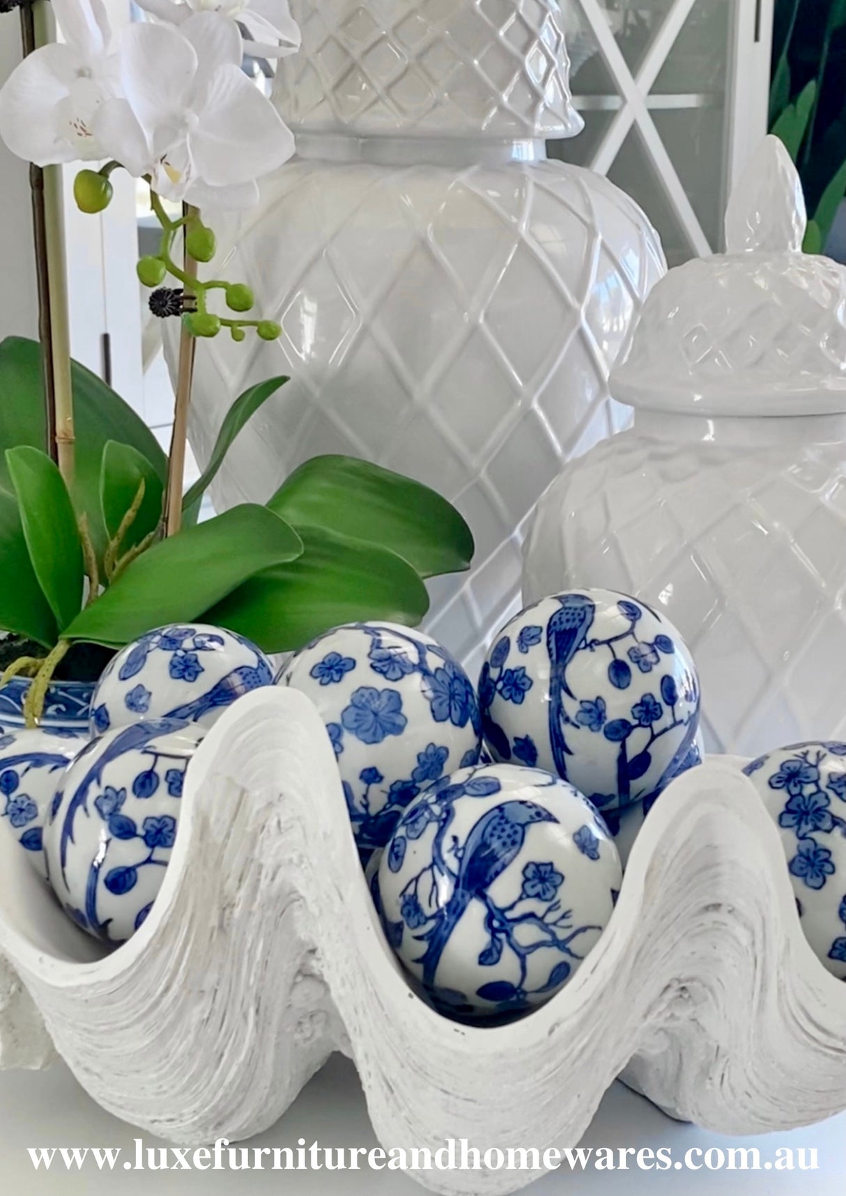 Blue & White Set of Six Imperial Decorator Balls