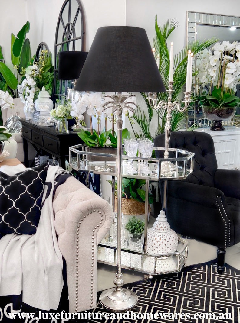 Silver Palm Tree Floor Lamp with Shade