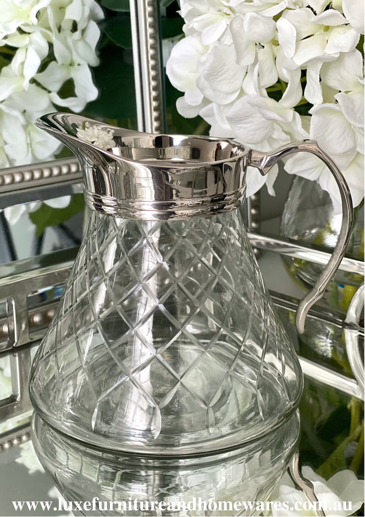 Diamond Cut Glass Water Pitcher