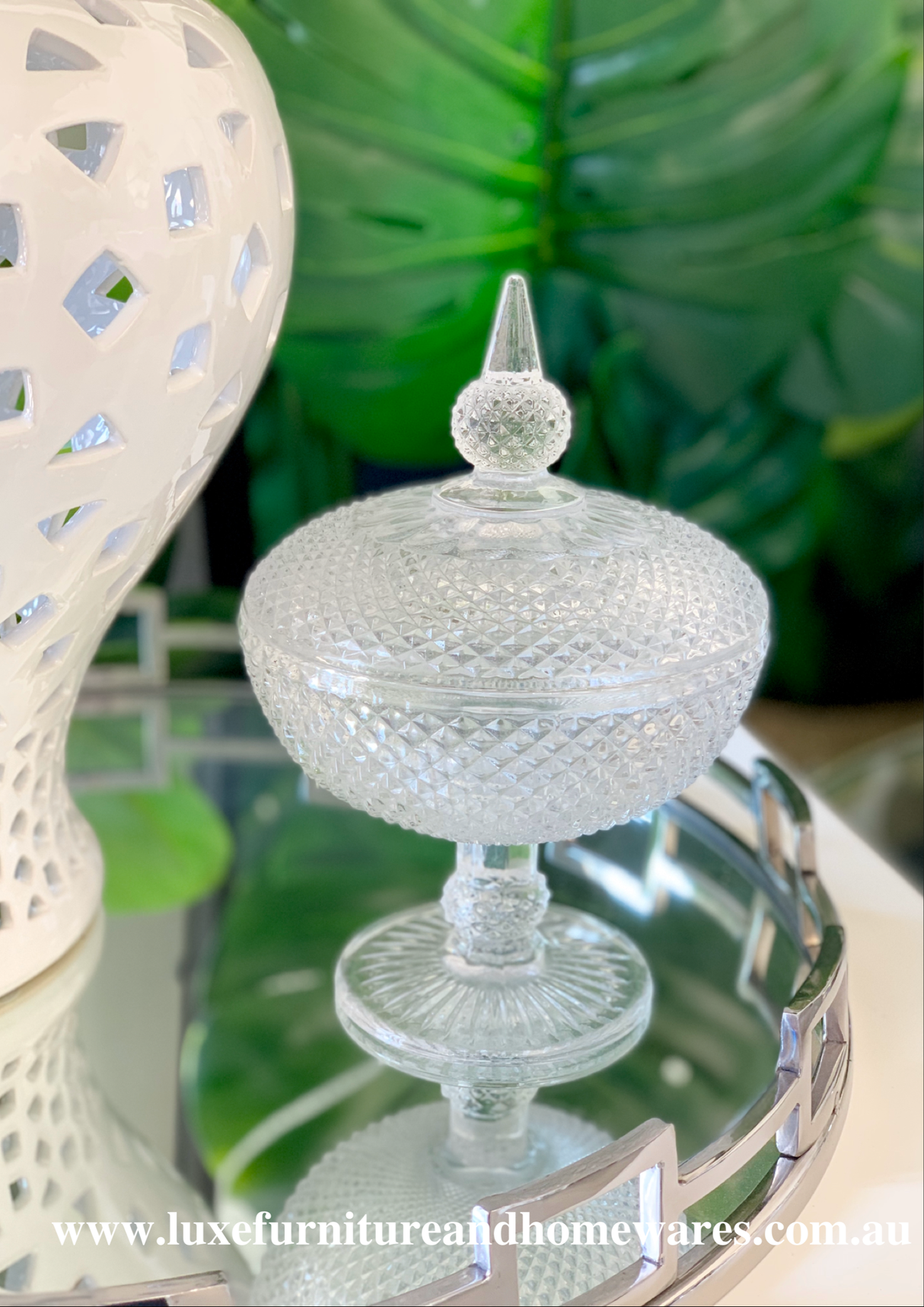 Diamond Cut Glass Footed Jar