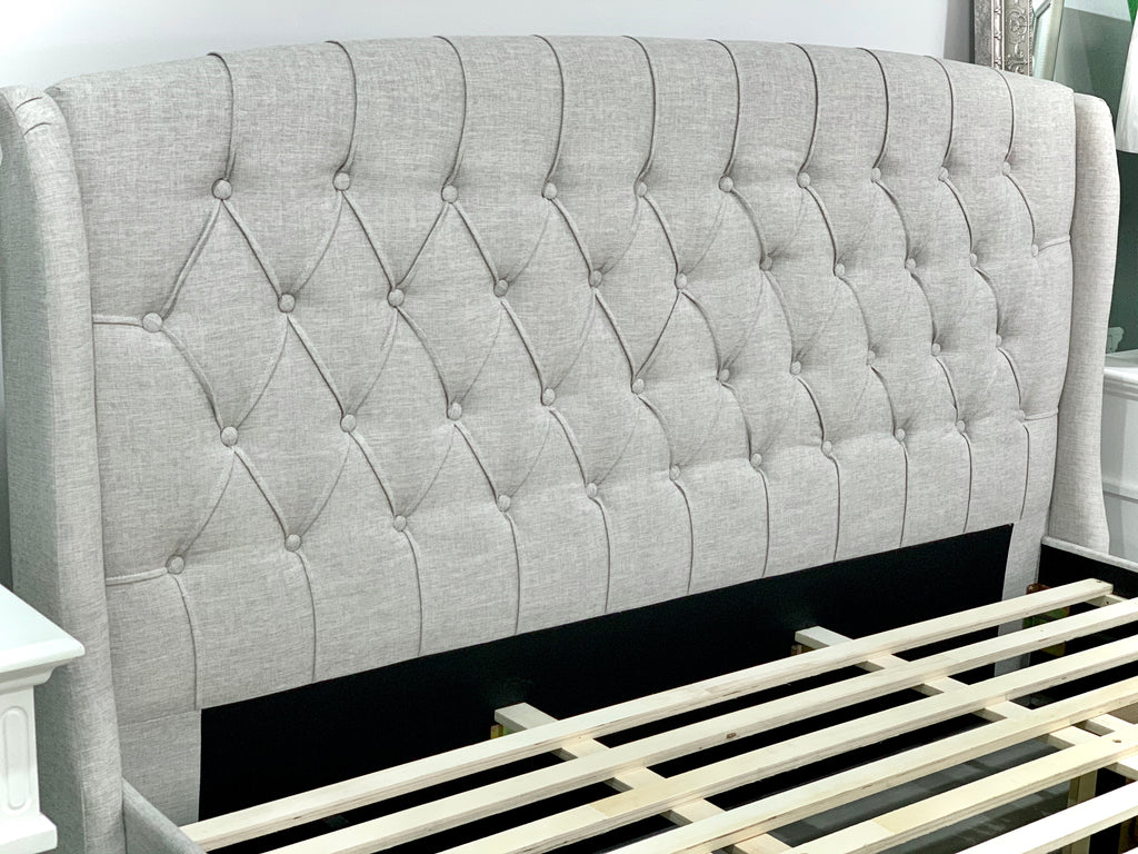 Royale Grey Upholstered Queen Size Bed Frame
