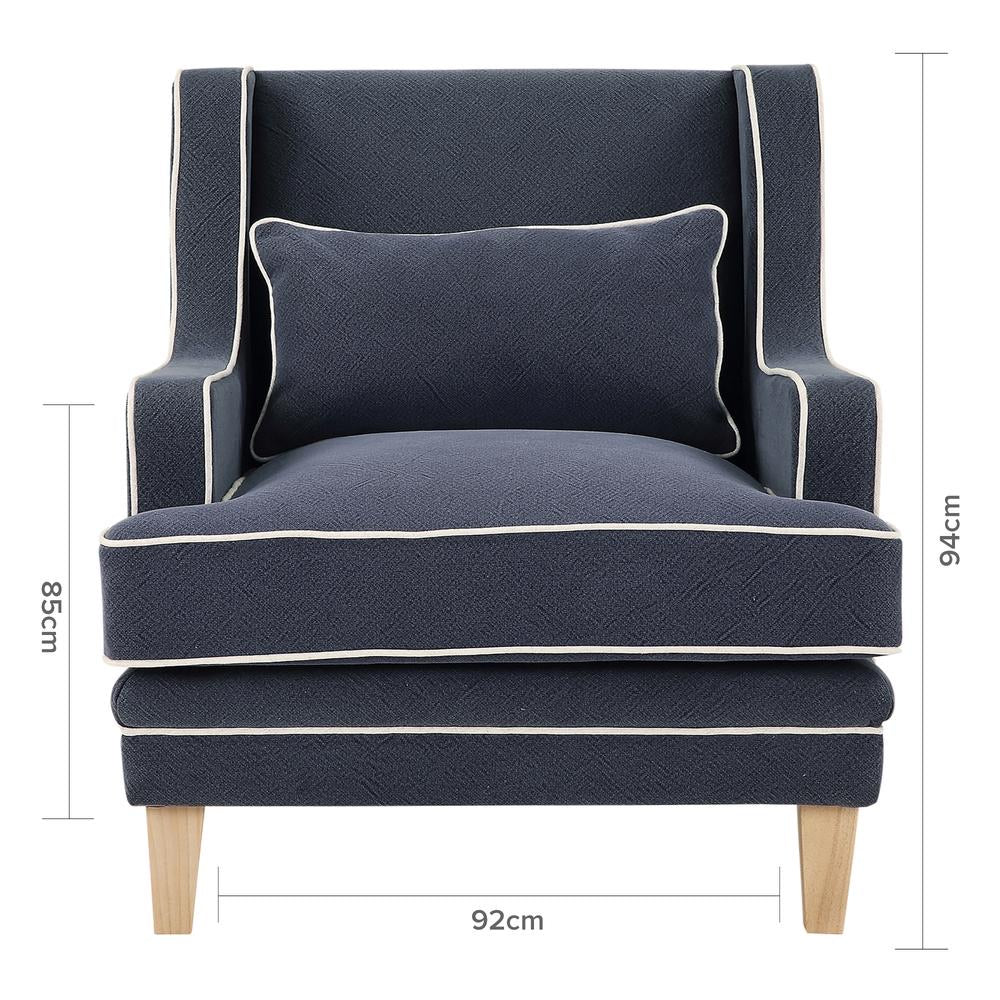 Newport Armchair In Navy With White Piping