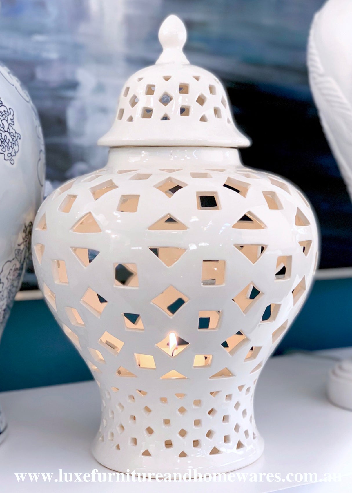Hamptons Style Geometric Temple Jar In Small