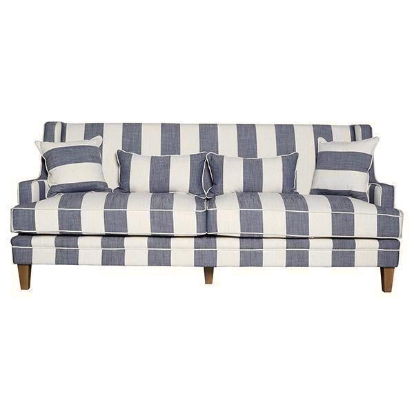 Newport Three Seater Sofa In Denim Blue Stripe with Piping