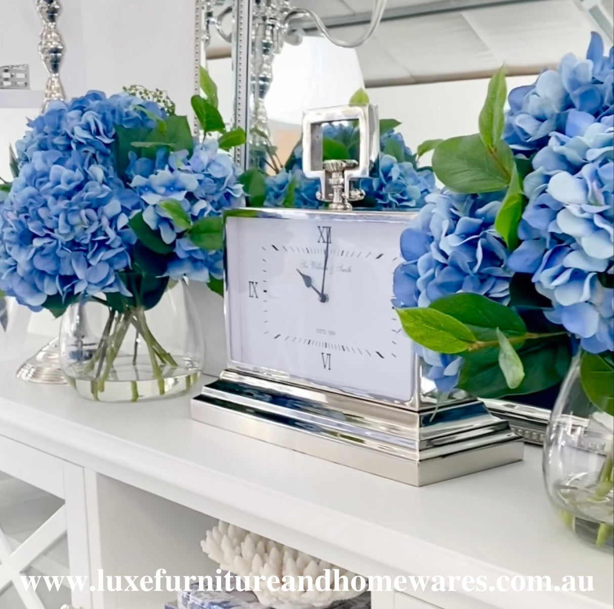 Luxury Medium Silver Nickel Mantle Clock In White