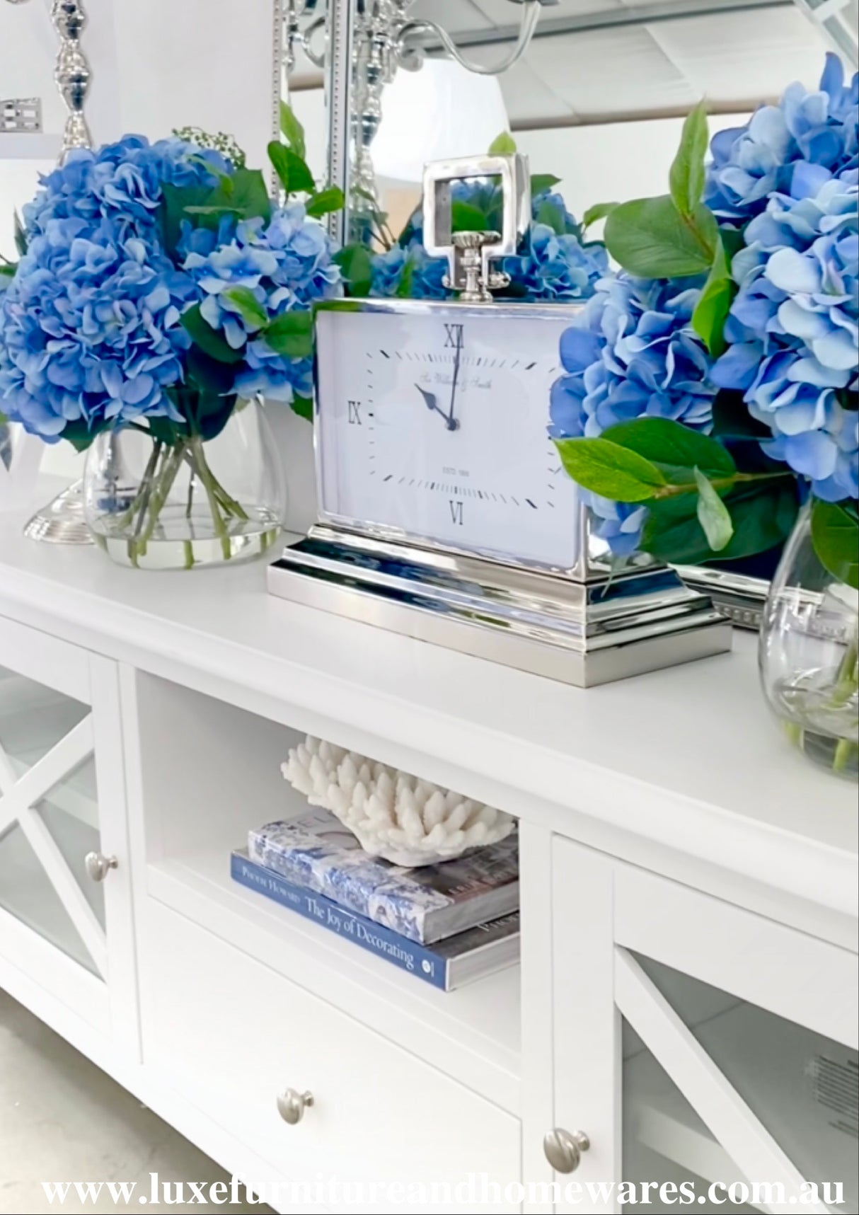 Luxury Medium Silver Nickel Mantle Clock In White