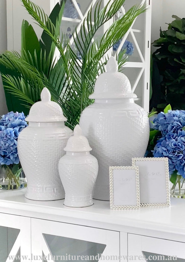 Medium White Textured Ceramic Ginger Jar