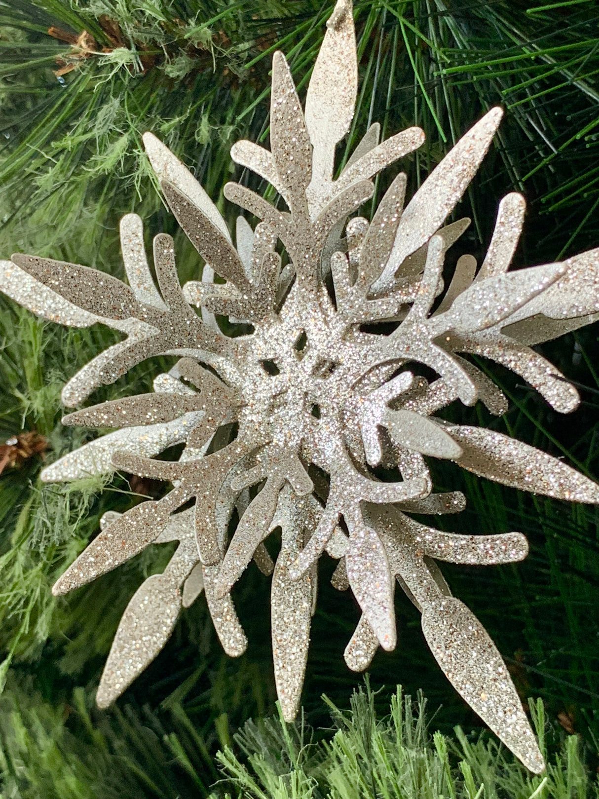 Set Of Three Frosted Snowflake Christmas Ornaments