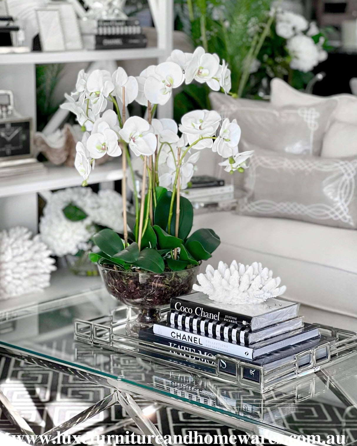 Ex Display Medium Luxury Orchid In Glass Footed Bowl