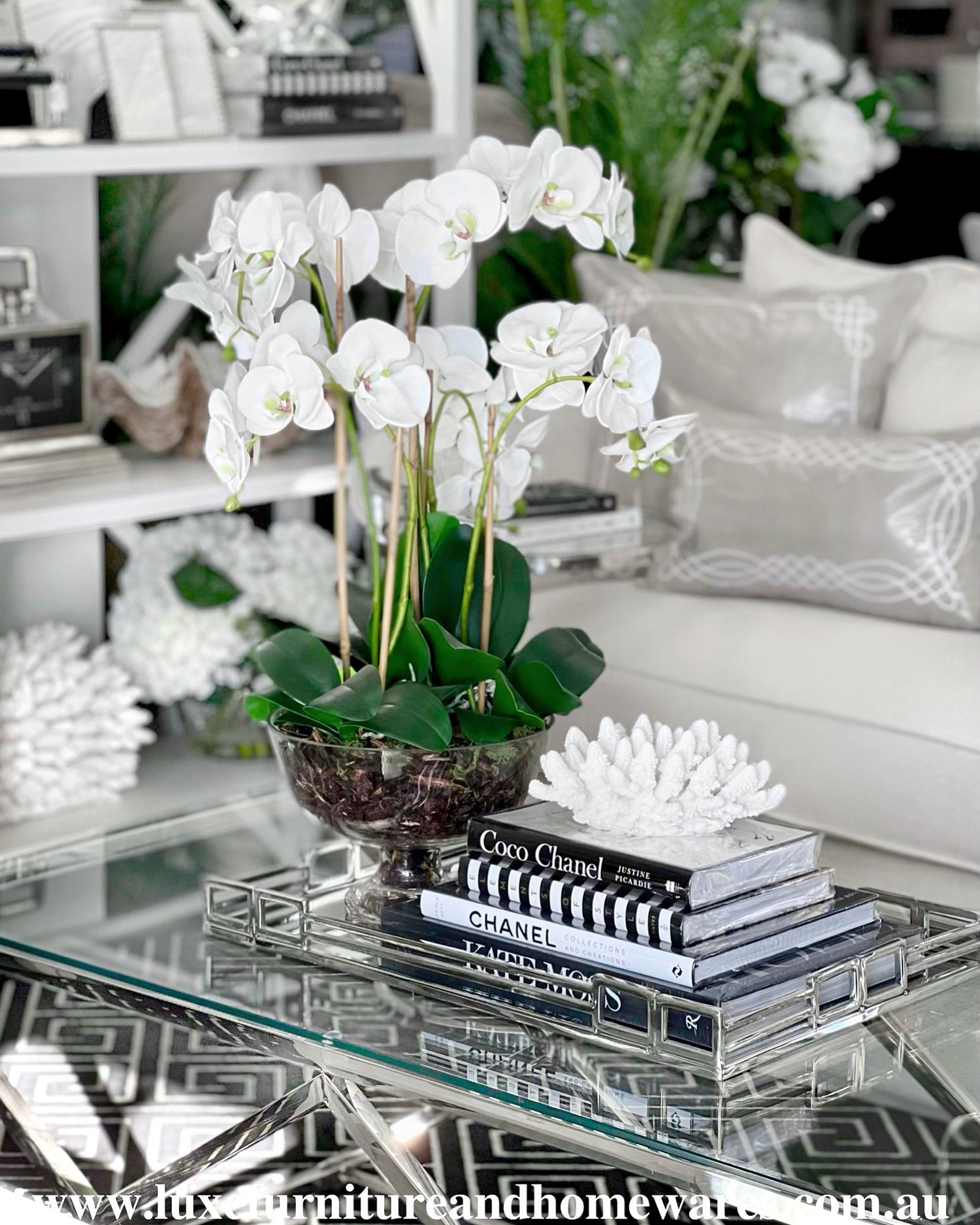 Ex Display Medium Luxury Orchid In Glass Footed Bowl