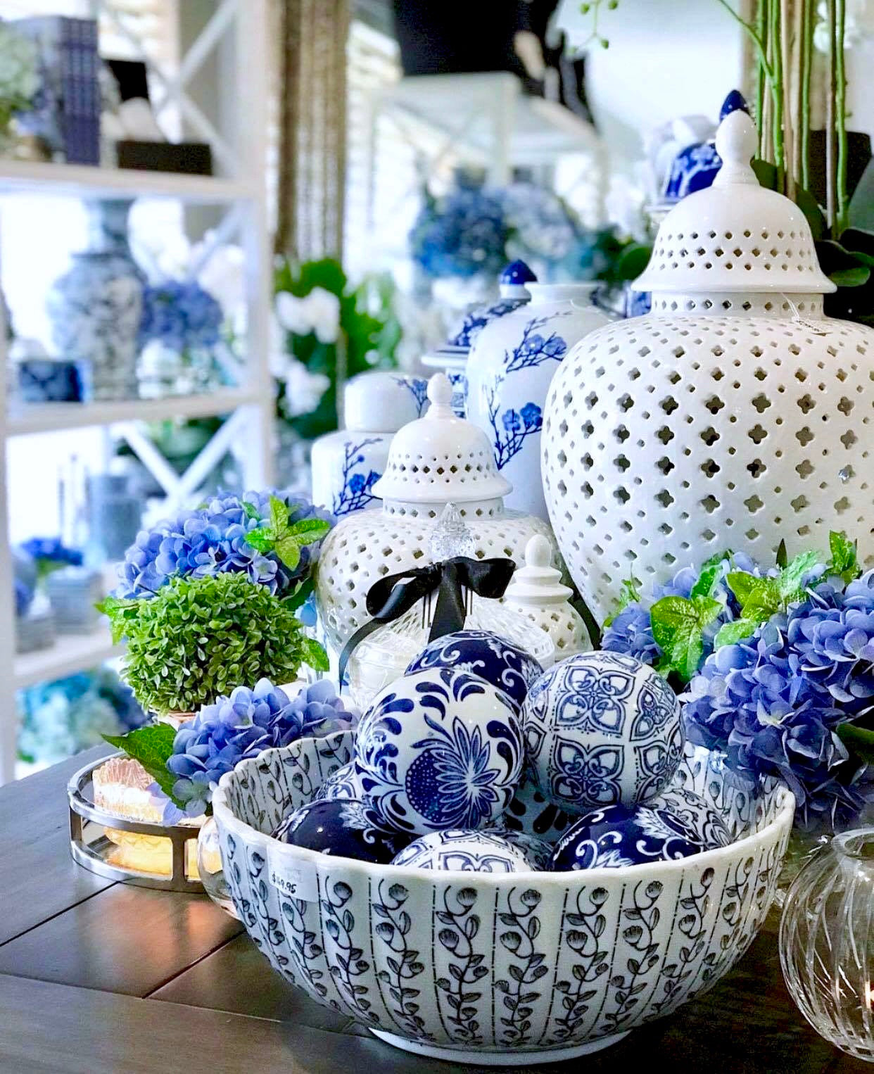 Blue & White Set of Four Decorator Balls