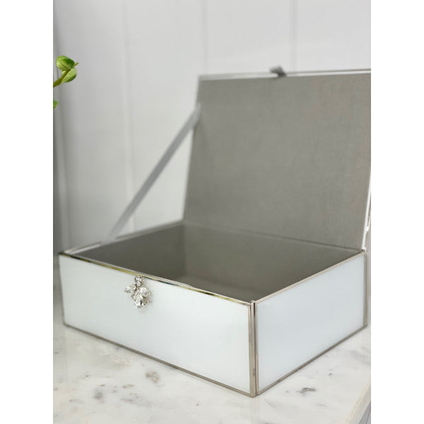 Set Of Two White Glass Bee Boxes