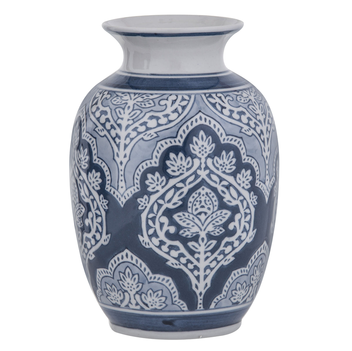 Blue & White Vase With Leaf Design