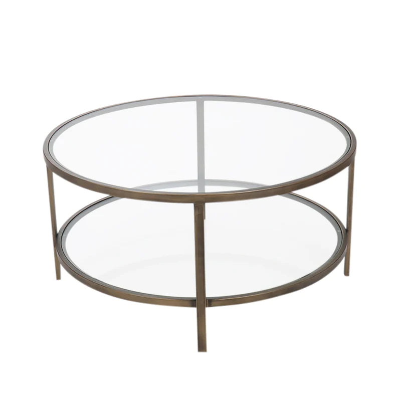 Portland Antique Brass and Glass Coffee Table
