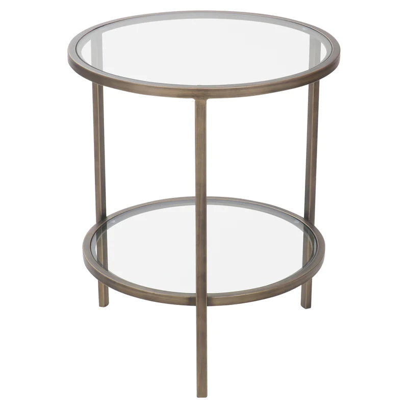 Portland Antique Brass and Glass Side Table
