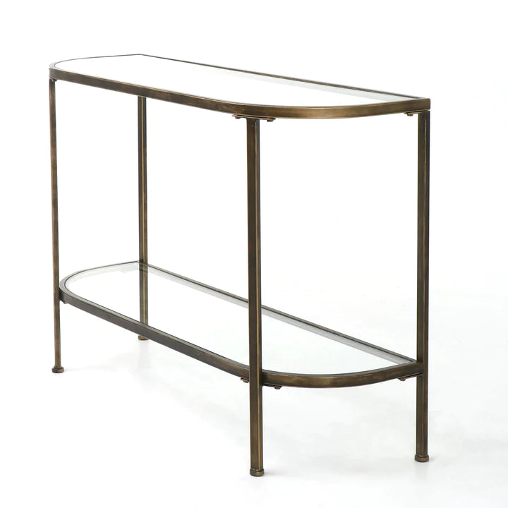 Portland Antique Brass and Glass Console Table