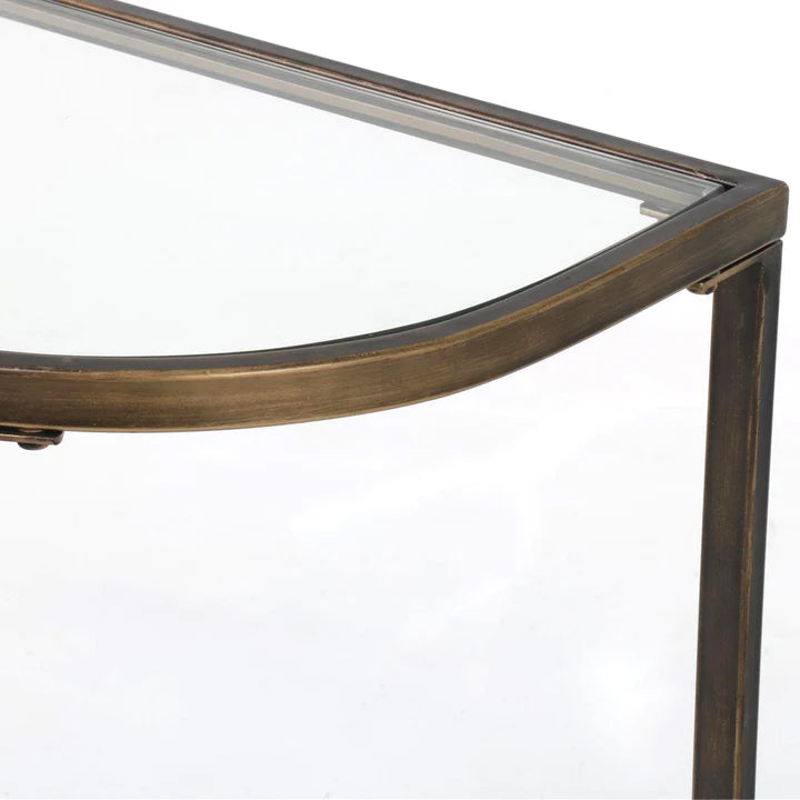 Portland Antique Brass and Glass Console Table