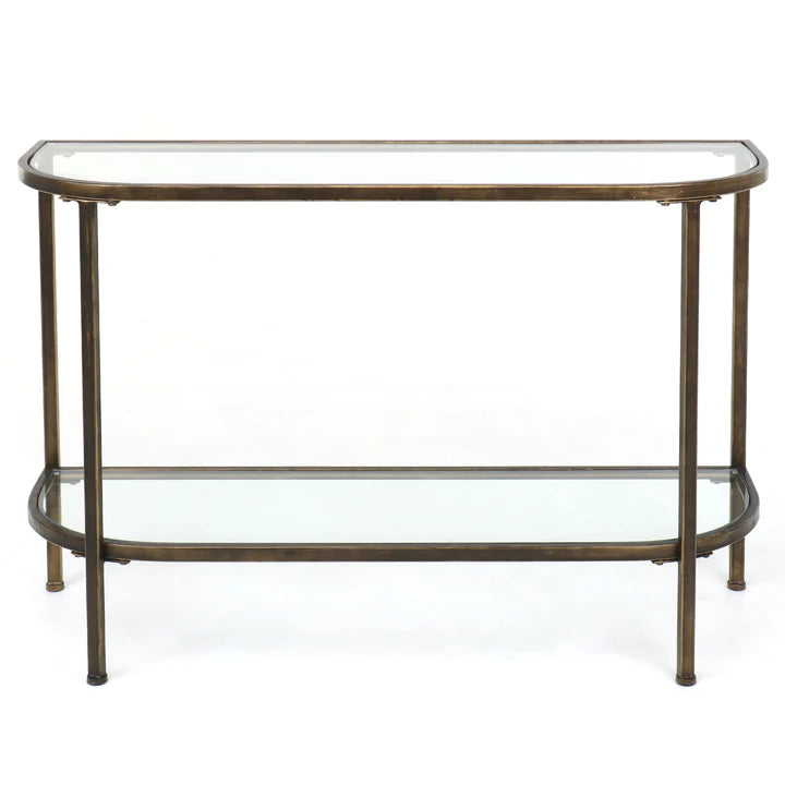 Portland Antique Brass and Glass Console Table