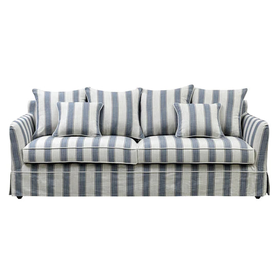 Avondale Three Seater Sofa In Sky Blue Stripe with Piping