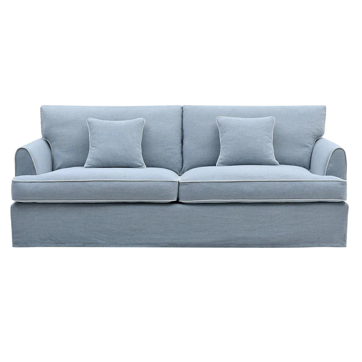 Pale Blue Three Seater Sofa with Piping