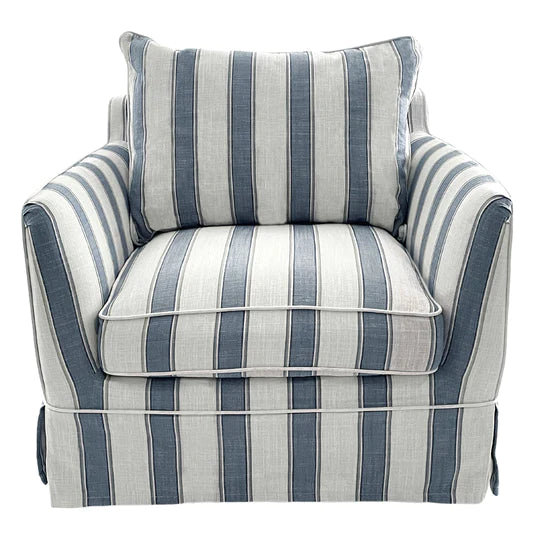 Avondale Armchair In Sky Blue Stripe with Piping