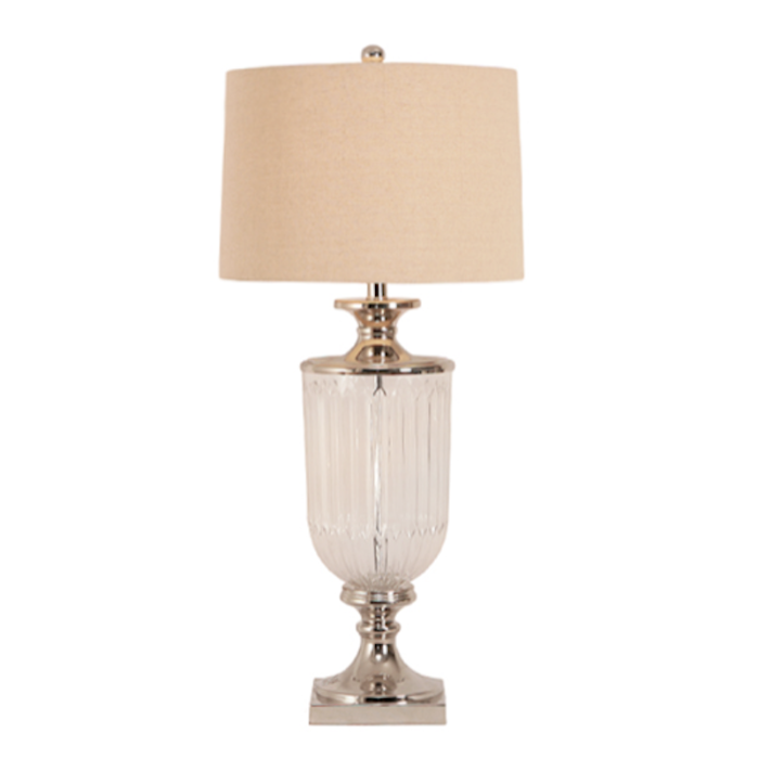 Luxurious Glass Nickel Lamp with Beige Linen Shade