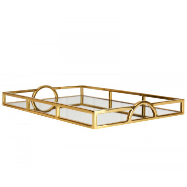 Luxury Gold Rectangular Mirrored Tray With Handles In Large