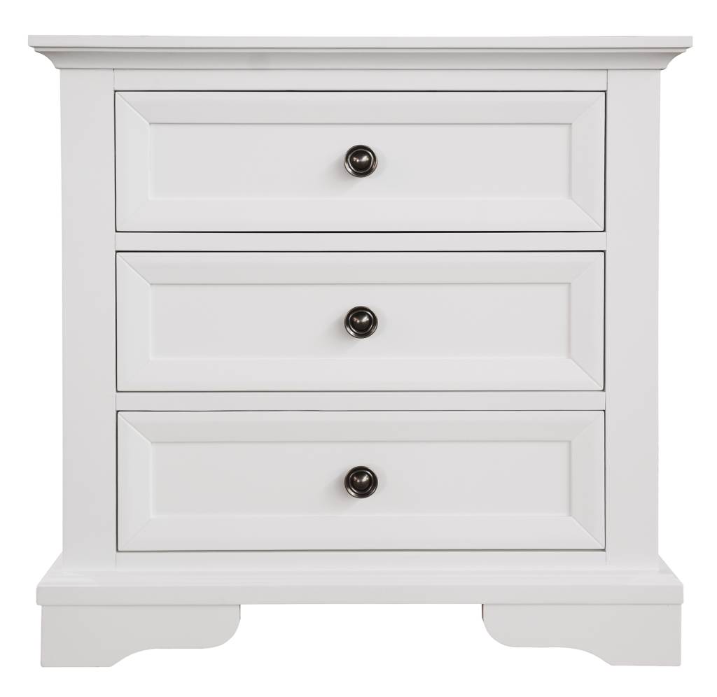 Bayview Three Drawer Bedside Table In White