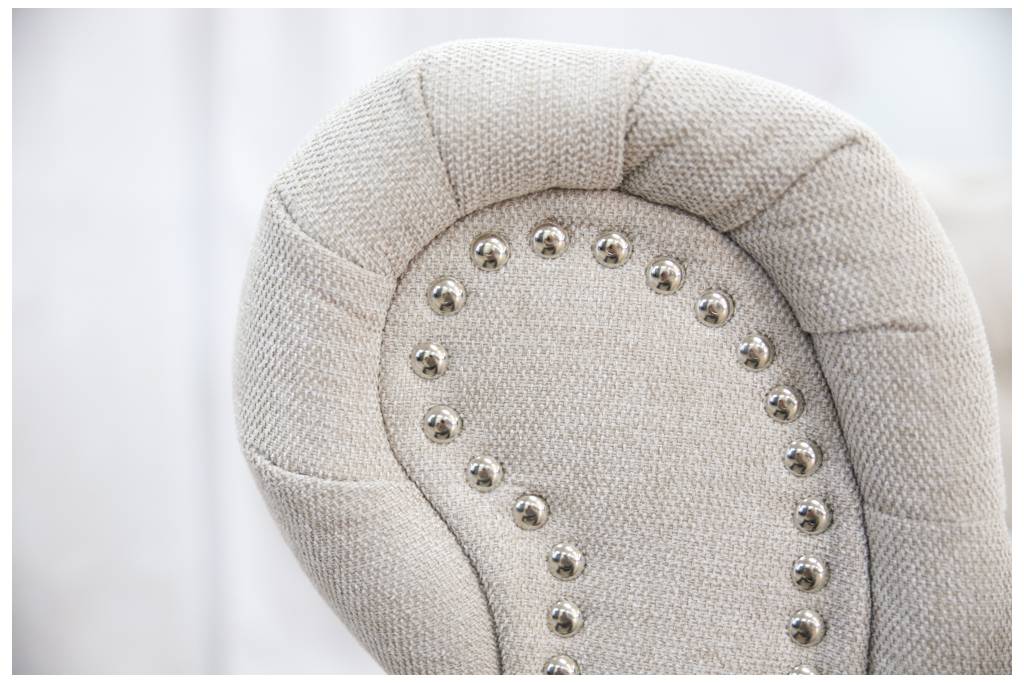 Royal Beige Linen Two Seater Chesterfield Sofa With Silver Studs